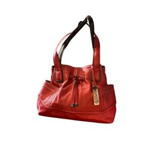 Tignanello Red Leather Shoulder Bag Drawstring Handbag Soft Slouchy Purse